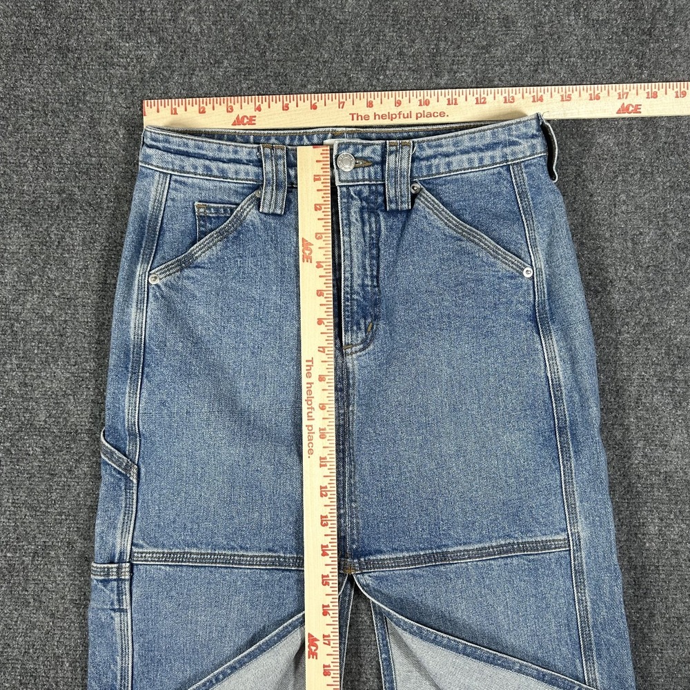 ALC Alden Denim Midi Skirt Paneled Medium-wash front split hem Women's 4 #2947 - Picture 7 of 9